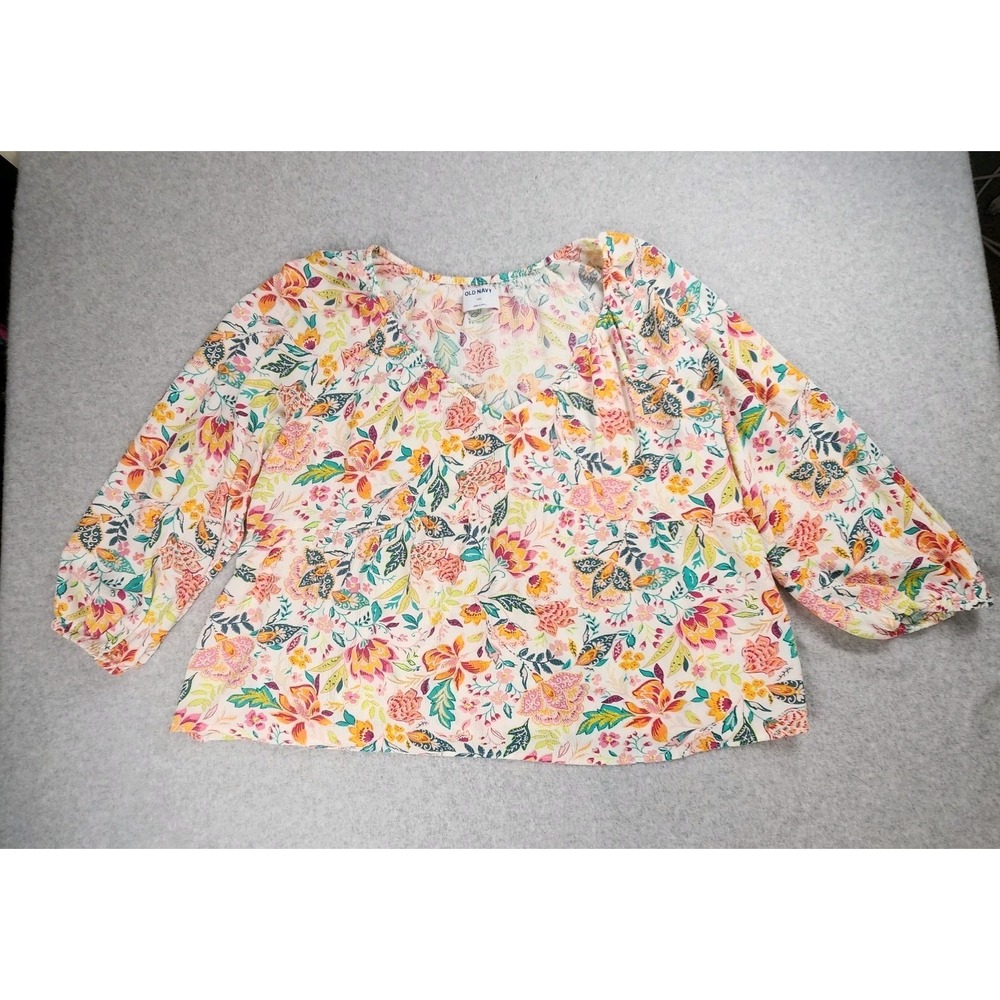 Old Navy‎ Top Womens 2XL Floral Crinkle Peasent Bohemian Lightweight V-neck